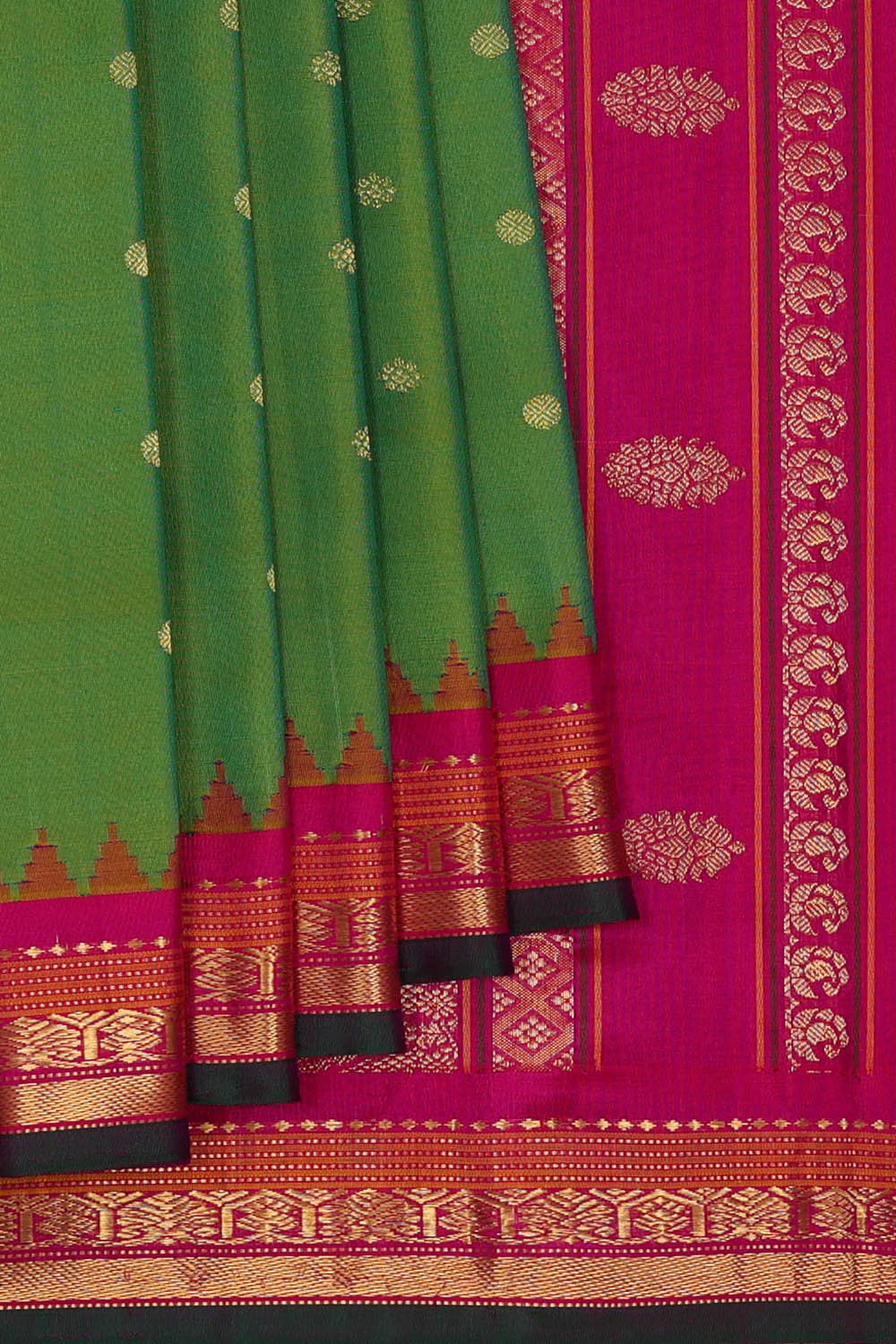 Image of Gadwal Silk Leaf Green Saree